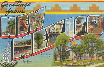 Featured is a New Mexico big-letter postcard image from the 1940s obtained from the Teich Archives (private collection).
